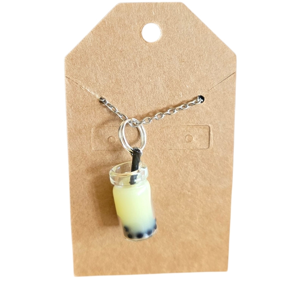 Mini Boba Tea Necklace 17" silver chain